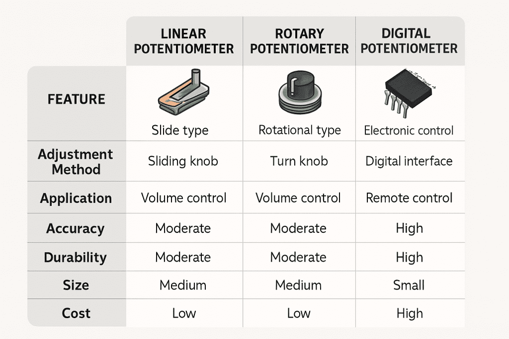 Comparative infographic of potentiometer types