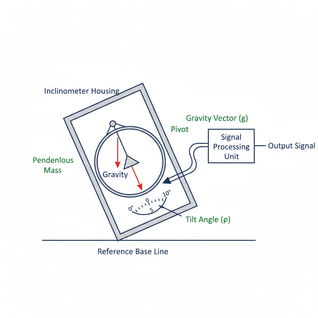 How inclinometer measures tilt angles using gravity as reference point