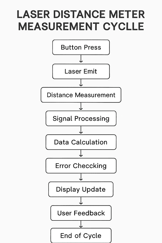 Complete Measurement Cycle - 10-Step Process from Button Press to Distance Display