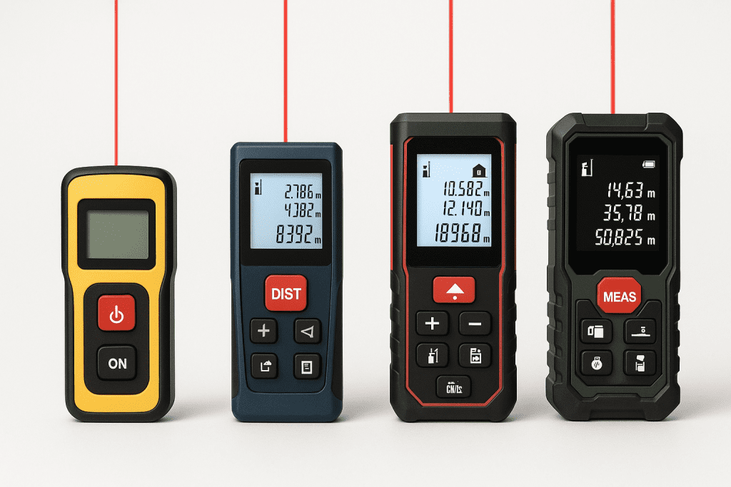 Different types of laser measuring tools from basic to professional