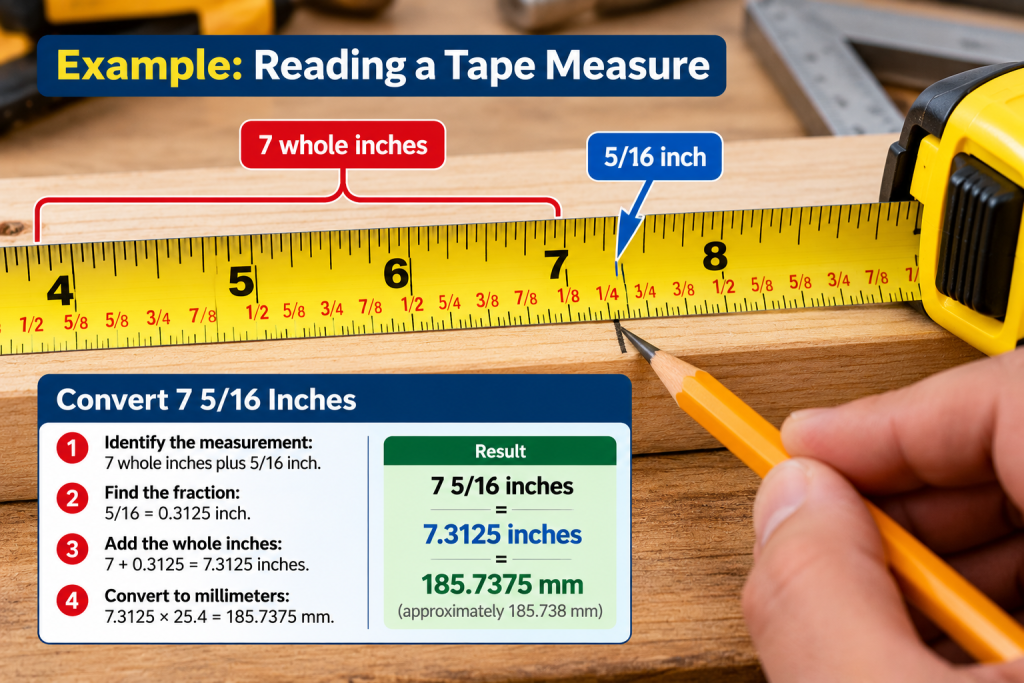How to Read a Tape Measure: 7 5/16 Inches